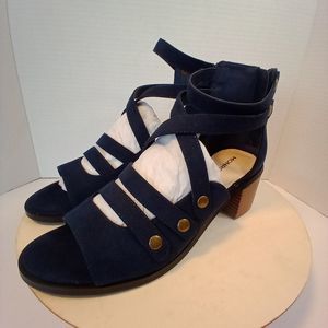 MONROE & MAIN Blue Peep Toe Block Heel Ankle Sandal Women's Size 7M